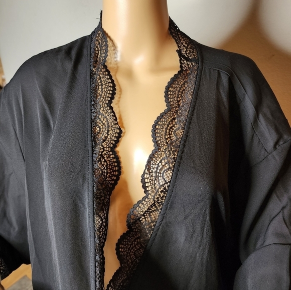 NWT Macy's INC Black Lace Trim Short Robe Women's Size XXL - Picture 9 of 14